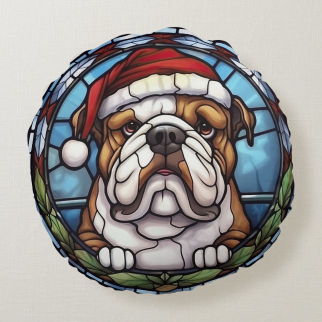 Coussins Ronds Bulldog Vitrail de Noël (Dos)
