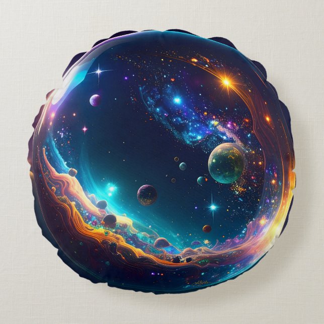 Coussins Ronds Bulle cosmique Galaxie Imaginaire Art (Devant)