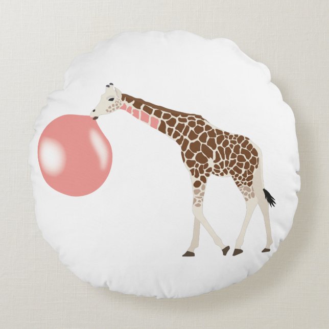 Coussins Ronds Bulle de gomme Giraffe soufflante bulle (Devant)