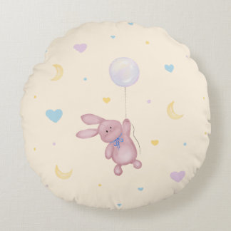 Coussins Ronds Bunny on Bubble Cute Nursery Pillow for Kids Room