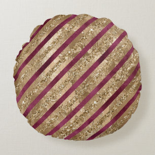 Coussins Ronds Burgundy Gold Parties scintillant Stripes