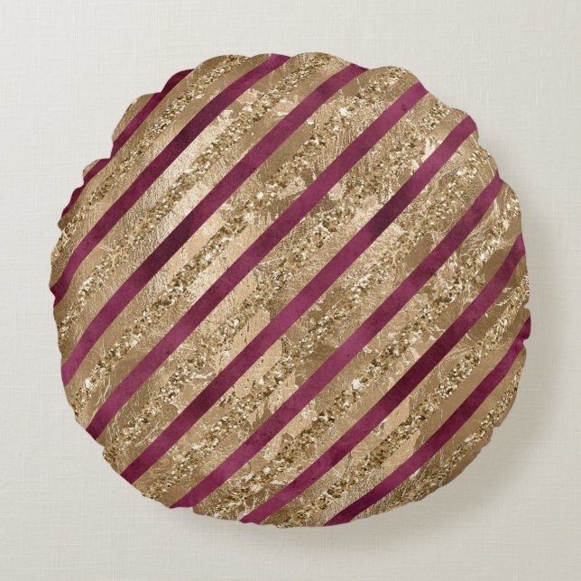 Coussins Ronds Burgundy Gold Parties scintillant Stripes (Devant)