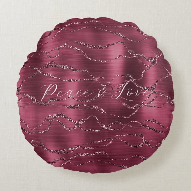 Coussins Ronds Burgundy Red Glitzy Parties scintillant rayures (Devant)