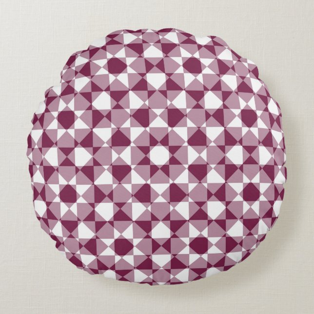 Coussins Ronds Burgundy White Checker Diamond Plaid Pattern (Devant)