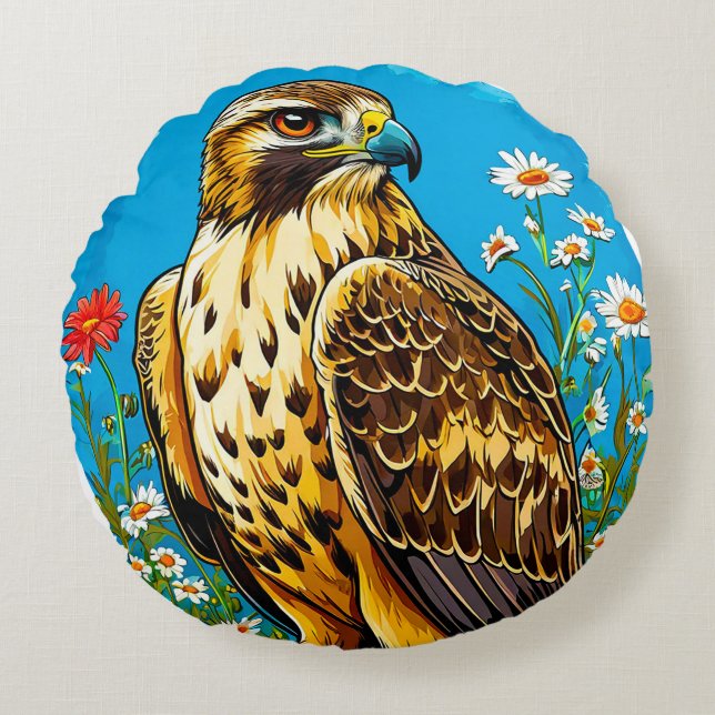 Coussins Ronds Buse pattue faune rapace oiseau décoration (Devant)