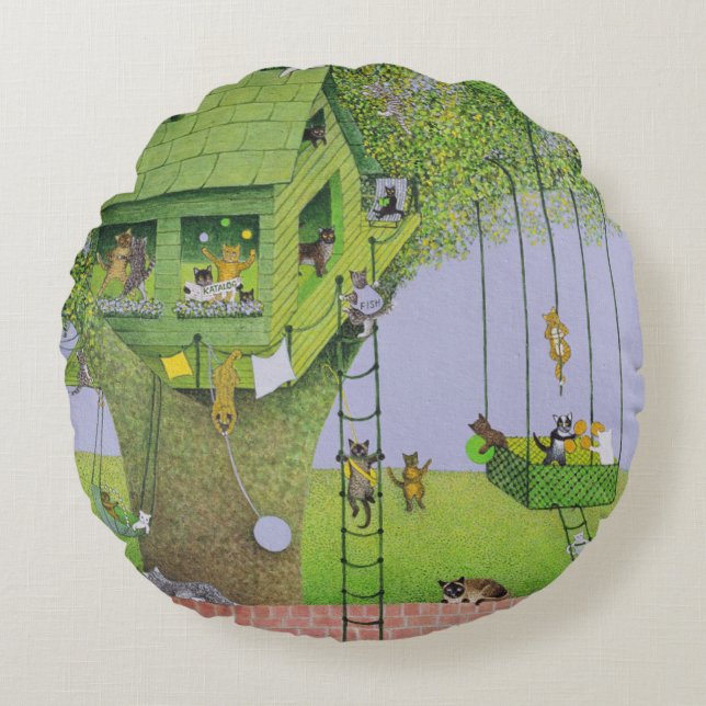 Coussins Ronds Cabane dans un arbre de chat (Devant)