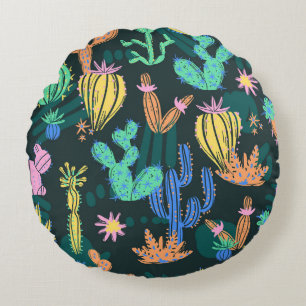 Coussins Ronds Cactus dessiné à la main : sans couture scandinave