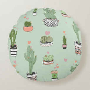 Coussins Ronds Cactus Love : Joli Motif de dessin animé.