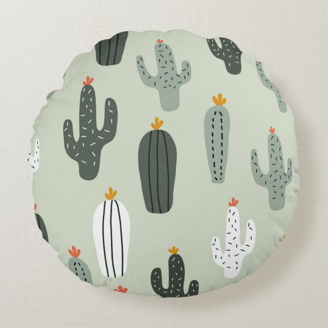 Coussins Ronds Cactus mignons sans couture motif, arrière - plan  (Devant)