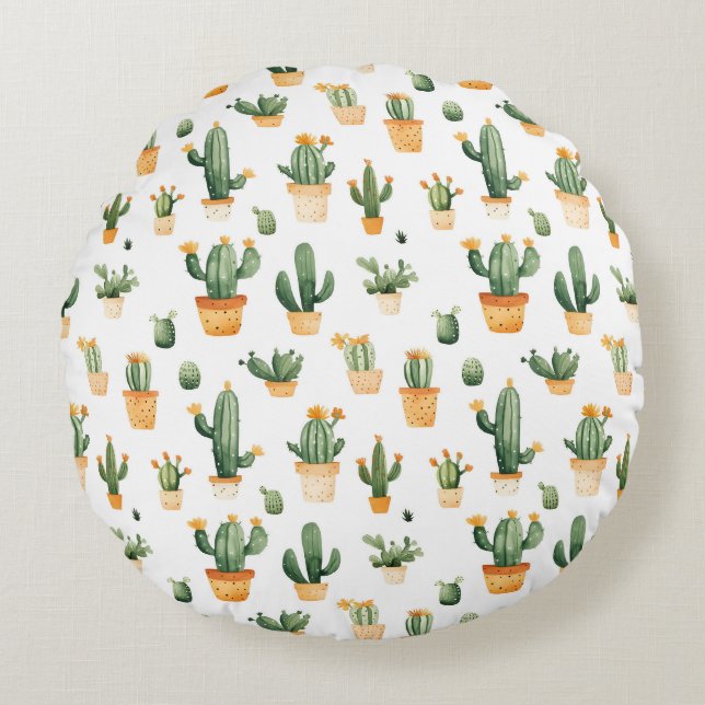 Coussins Ronds Cactus pointillés sur blanc (Devant)