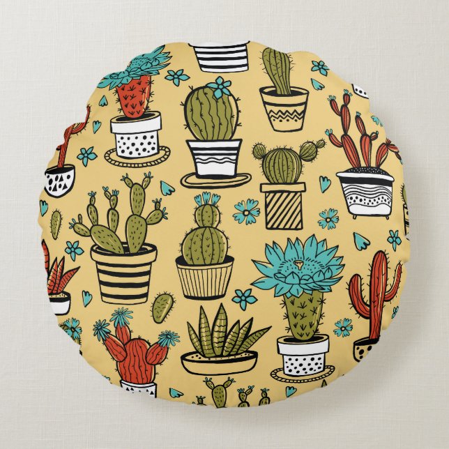 Coussins Ronds Cactus Succulent : Esquisse tirée à la main (Devant)