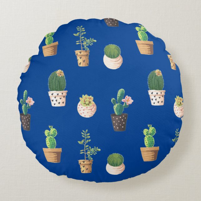 Coussins Ronds Cactus Succulents à Dessrt Vert dans les pots (Devant)