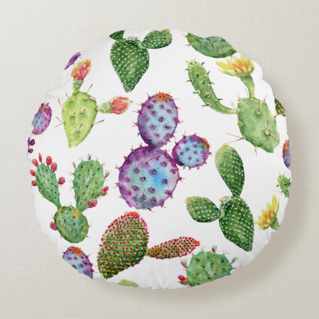 Coussins Ronds Cactus tropicaux : Aquarelle Motif sans couture (Devant)