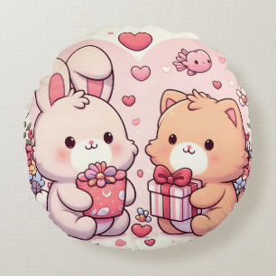 Coussins Ronds Cadeau d'amour de lapin et d'ours mignon kawaii po