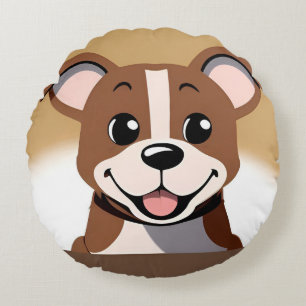 Coussins Ronds Cadeau de chien de dessin animé souriant mignon po