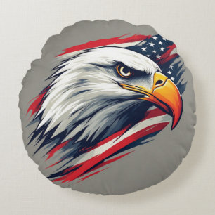 Coussins Ronds Cadeau de fierté USA – Aigle chauve avec drapeau a