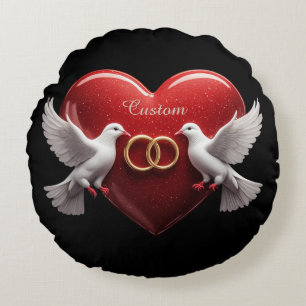 Coussins Ronds Cadeau de mariage romantique pour les colombes de 