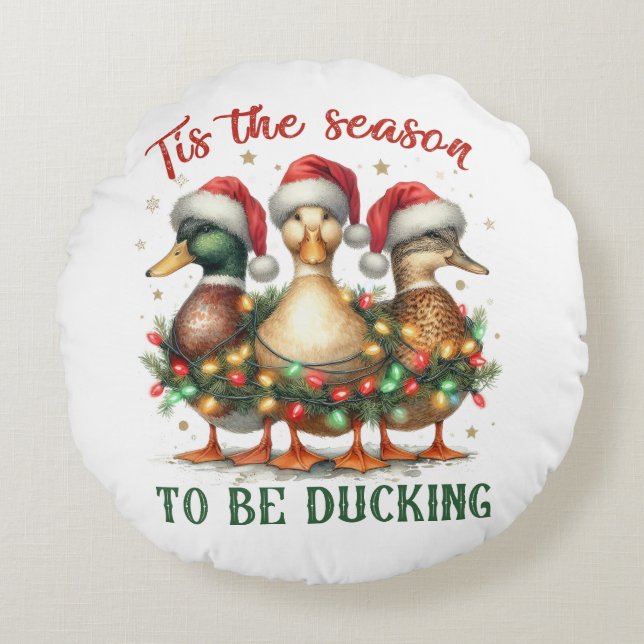 Coussins Ronds Cadeau de Noël à être canard (Devant)