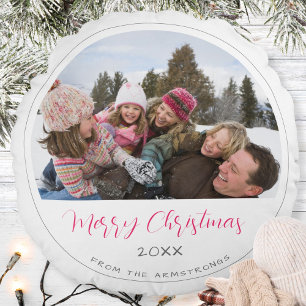Coussins Ronds Cadeau de Noël photo à motif d'écriture moderne