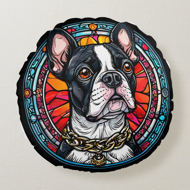 Coussins Ronds Cadeau de portrait de Bouledogue français pour ama (Devant)
