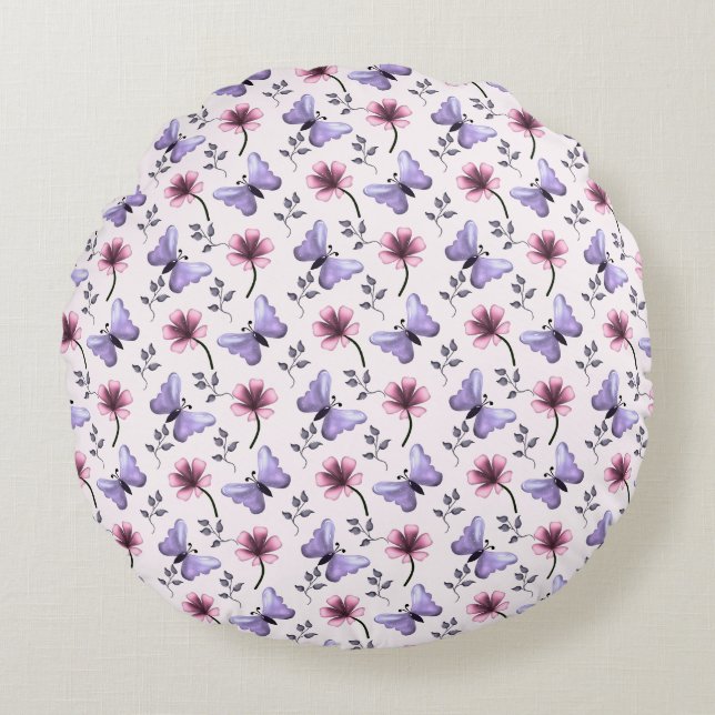 Coussins Ronds Cadeau floral papillon de printemps   (Devant)