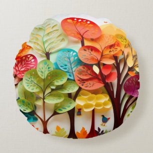 Coussins Ronds Cadeau naturel 3D Papier couche Arbre paysage pour
