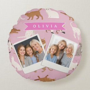 Coussins Ronds Cadeau personnalisé motif chat rose mignon pour am