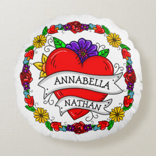 Coussins Ronds Cadeau romantique à deux   Art du style tatouage