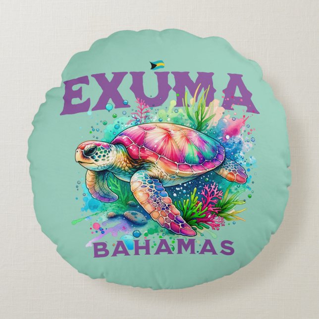 Coussins Ronds Cadeau souvenir Bahamas : Exuma Bahamas Sea Turtle (Devant)