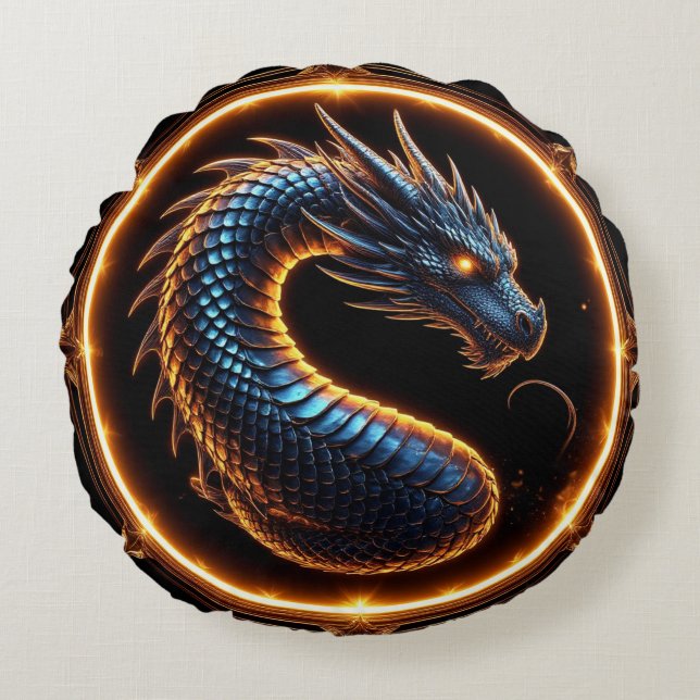 Coussins Ronds ✨ Cadre de blason de dragon de fantasy ✨ (Devant)