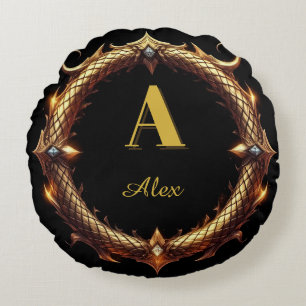 Coussins Ronds ✨ Cadre de cercle orné de dragon de lettre initial