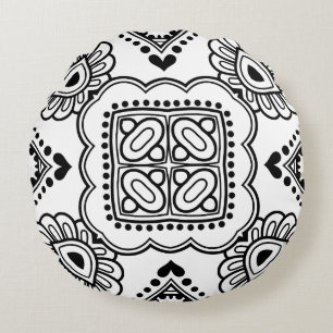 Coussins Ronds Cadre de motif mandala noir et blanc