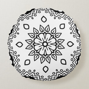 Coussins Ronds Cadre de motif mandala noir et blanc