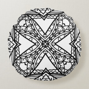 Coussins Ronds Cadre de motif mandala noir et blanc 