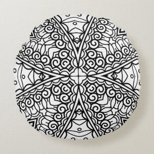 Coussins Ronds Cadre de motif mandala noir et blanc 