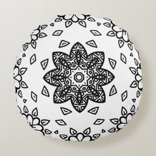 Coussins Ronds Cadre de motif mandala noir et blanc
