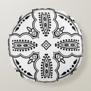 Coussins Ronds Cadre de motif mandala noir et blanc 
