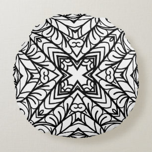 Coussins Ronds Cadre de motif mandala noir et blanc 