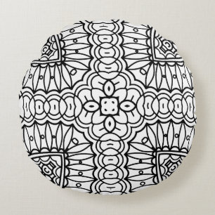 Coussins Ronds Cadre de motif mandala noir et blanc 