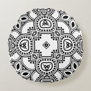 Coussins Ronds Cadre de motif mandala noir et blanc 