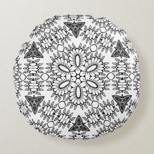 Coussins Ronds Cadre de motif mandala noir et blanc 