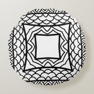 Coussins Ronds Cadre de motif mandala noir et blanc 