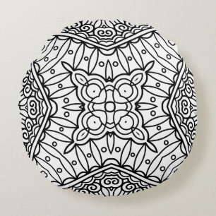 Coussins Ronds Cadre de motif mandala noir et blanc 
