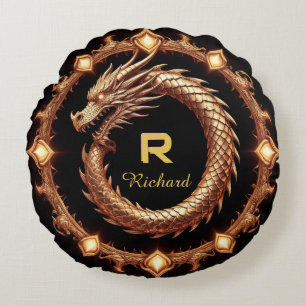 Coussins Ronds 🐉 Cadre de nom de blason de dragon médiéval Emblè