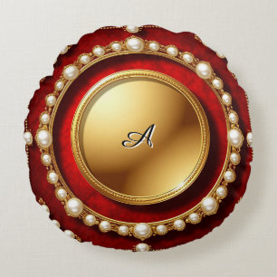 Coussins Ronds Cadre de perle d'or luxueux avec médaillon circula
