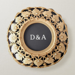 Coussins Ronds Cadre décoratif circulaire doré orné