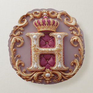 Coussins Ronds Cadre doré luxueux avec monogramme couronné