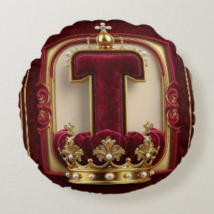 Coussins Ronds Cadre doré luxueux avec monogramme couronné