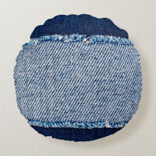 Coussins Ronds Cadre en tissu jean bleu Denim. Dénim bleu fleur
