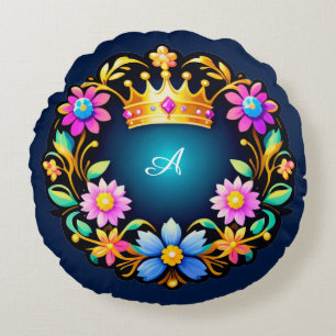 Coussins Ronds Cadre floral de couronne royale